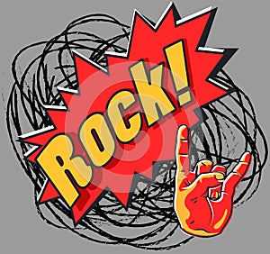 Rock night party poster. Rock music festival flyer. Rock and roll hand sign. Vintage styled vector