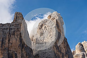 Rock face of Drei Zinnen or Tre Cime di Lavaredo - Dolomites Italian Alps