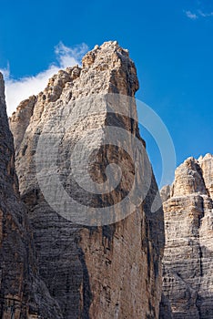 Rock face of Drei Zinnen or Tre Cime di Lavaredo - Dolomites Italian Alps