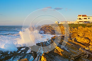 Rock ocean wave town Portugal