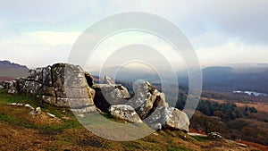 Rock outcrops on Dartmoor National Park, Devon uk