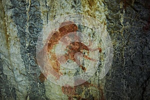 Rock paintings in a stone cave of an ancient prehistoric Neanderthal man. Mammoth. stone Age. Ice Age. Shulgan Tash Cave