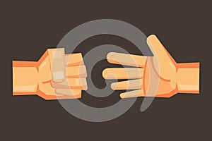 Rock-paper-scissors vector cartoon hand design.