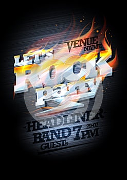 Rock party poster design mockup, burning metal headline