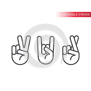 Rock, peace and fingers crossed vector icon set. Hand gestures photo