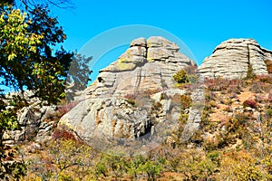 The rock peak and blue sky