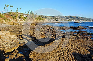 Rock Pile at low tide with Laguna Beach and Heisler Park in the background
