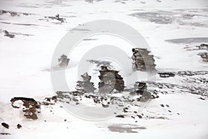 Rock pillars on Severnaya Zemlya in Arctic