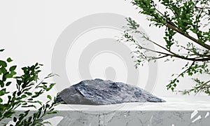 Rock podium on white table background. Natural and cosmetics concept. 3D illustration rendering