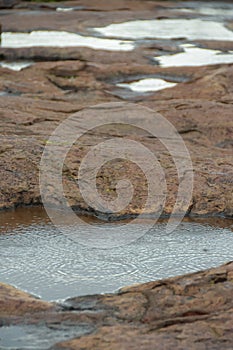 Rock pool with ripples from rain