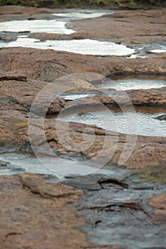 Rock pool with ripples from rain
