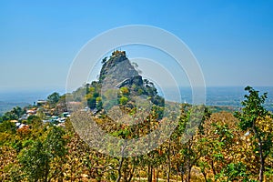 The rock of Popa Taung Kalat monastery, Myanmar