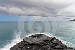 Rock promontory beside Arahoho Blowhole, Tahiti