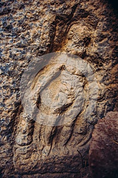 Rock relief statues on the wall from Nicaea Ancient City. Iznik, Bursa, Turkey photo