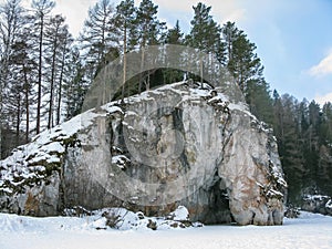 Rock on the river in the natural park Olenyi brooks in the Sverdlovsk region