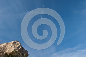 Rock and rocket launched into outer space.