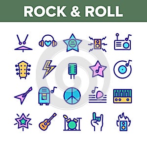 Rock And Roll Collection Elements Icons Set Vector