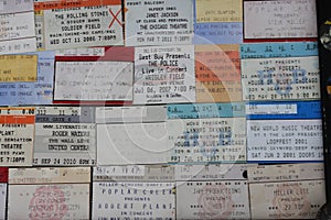 Rock and roll Concert ticket stubs