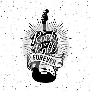 Rock and Roll forever lettering guitar and ribbon