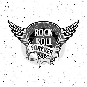 Rock and Roll forever plectrum, ribbon and wings