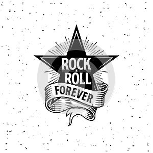Rock and Roll forever star, ribbon, starburst