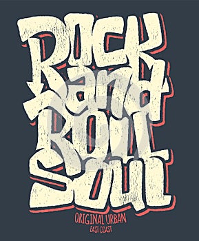 Rock and roll grunge print, vector graphic design. t-shirt print lettering.
