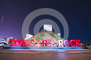 Rock and roll hall of frame.cleveland,ohio,usa.2-19-17: rock and roll hall of frame at night