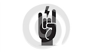 Rock and Roll Hand Gesture with Lightning Bolt Icon