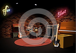 Rock and roll jazz blues music club stage