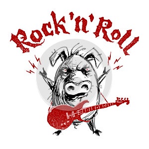 Rock and roll lettering with cartoon pig