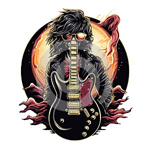 Rock and roll, Punk man. Grunge print for T-shirt with rock style. AI Generative