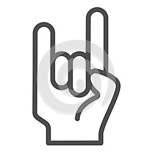 Rock and roll sign line icon. Rock gesture vector illustration isolated on white. Heavy rock outline style design