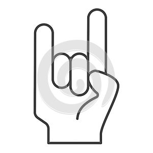 Rock and roll sign thin line icon. Rock gesture vector illustration isolated on white. Heavy rock outline style design