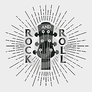 Rock and roll stamp with guitar. Graphic design for clothes, t-shirt,