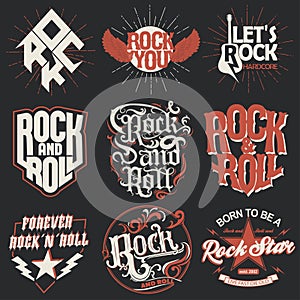 Rock and Roll t-shirt print set. Vector