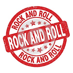 ROCK AND ROLL text written on red round stamp sign