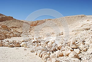 Rock and sand in the desert of the Valley of the Kings. Egypt