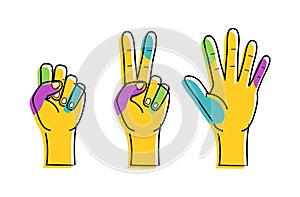 Rock, scissors, paper hand gesture. Vector collection line icons, set of simple game