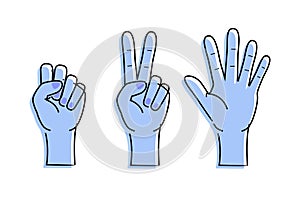 Rock, scissors, paper hand gesture. Vector collection line icons, set of simple game