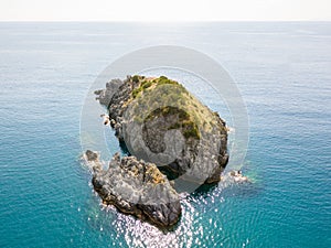 Rock of the Scorzone, aerial view, island, San Nicola Arcella, Cosenza Province, Calabria, Italy