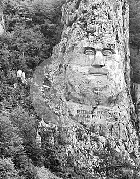 The rock sculpture of Decebalus the last king of Dacia carving in rock, on the river Danube, at the Iron Gates