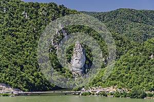 Rock sculpture of Decebalus at Danube river in Romania photo