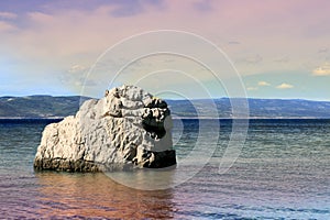 Rock in the sea between Brela and Baska Voda in Dalmatia, Croatia