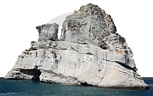 Rock in the sea destroyed by winds and water isolated