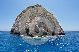Rock in sea water, Ionian Sea - Zakynthos Island, landmark attraction in Greece. Seascape