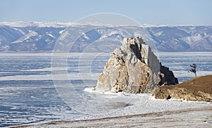 Rock Shamanka. Cape Burhan. Lake Baikal, winter