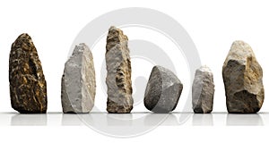 Rock Sizes Variation on White Background in RTX Eastern Zhou Dynasty Style . photo
