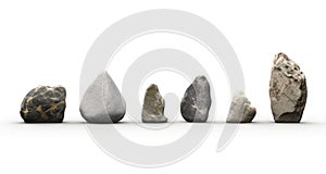 Rock Sizes Variation on White Background in RTX Eastern Zhou Dynasty Style . photo