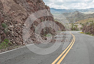 Rock slide on a roadway in western Arizona