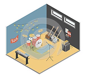 Rock stage - modern vector colorful isometric illustration